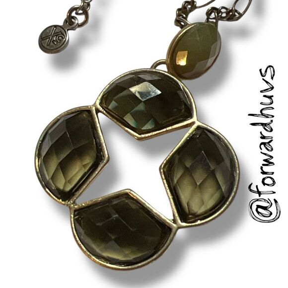 Bundle Sale 3 for $15 | Xiomara Castro XC Olive Green Faceted Glass Necklace - Picture 3 of 10